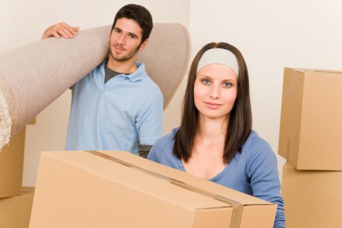 Packed household items ready for transport with a Roehampton van service